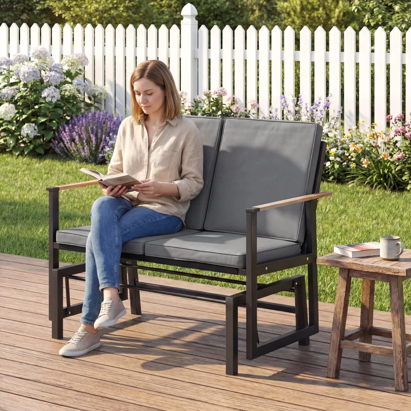Outsunny Outdoor Glider Bench for 2 Person, Patio Glider Loveseat with Thick Cushions for Garden Balcony Porch, Dark Grey