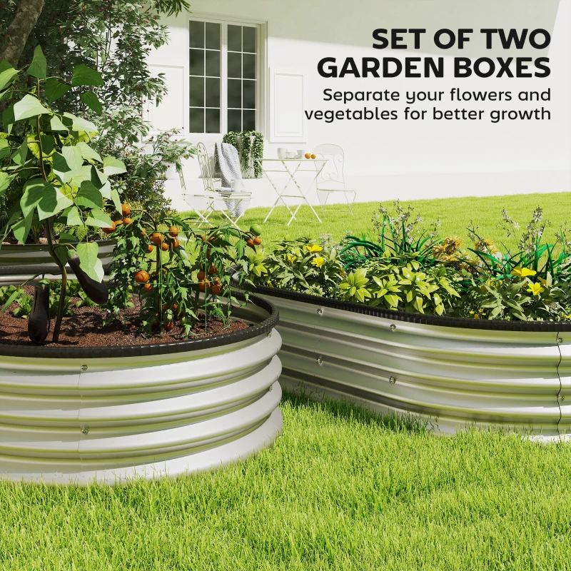 Outsunny 2Pcs Galvanized Raised Garden Bed, 5 x 3 x 1 ft Modular Metal Garden Beds with Rubber Strip Edging, Silver