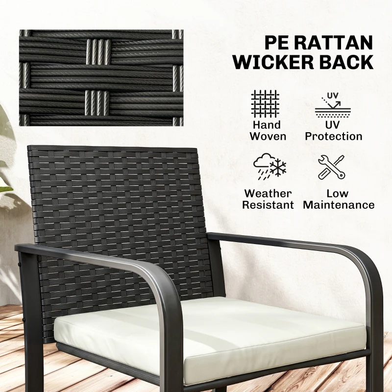 Outsunny Outdoor Bistro Set, 3 Piece Wicker Patio Furniture with Mesh Seat, Glass Table, Cushions for Porch, Balcony, Cream White