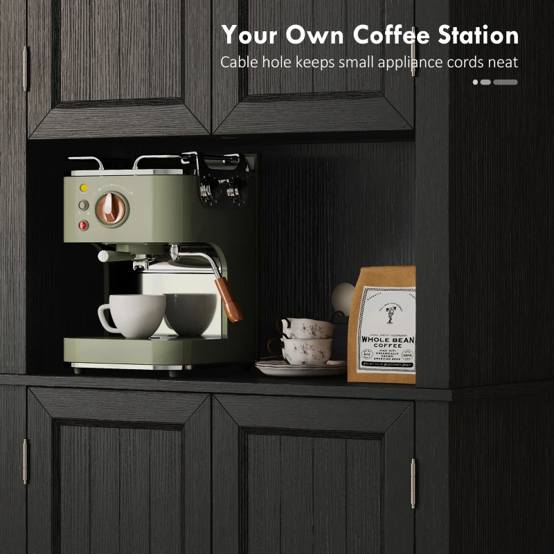 HOMCOM 73" Kitchen Pantry Cabinet, Freestanding Kitchen Hutch with 12 Door Shelves, Adjustable Shelves, Microwave Stand, Black