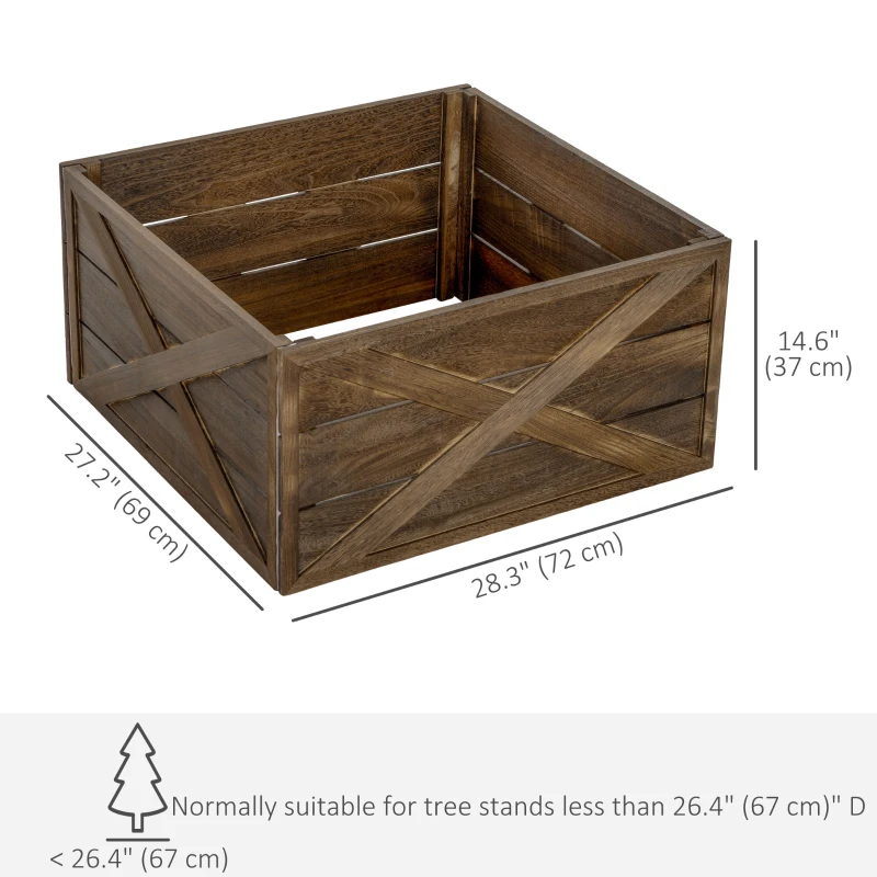 HOMCOM 28" Farmhouse Christmas Tree Base Cover Wooden Christmas Tree Collar Box Home Decoration Dark Distressed Wood Finish