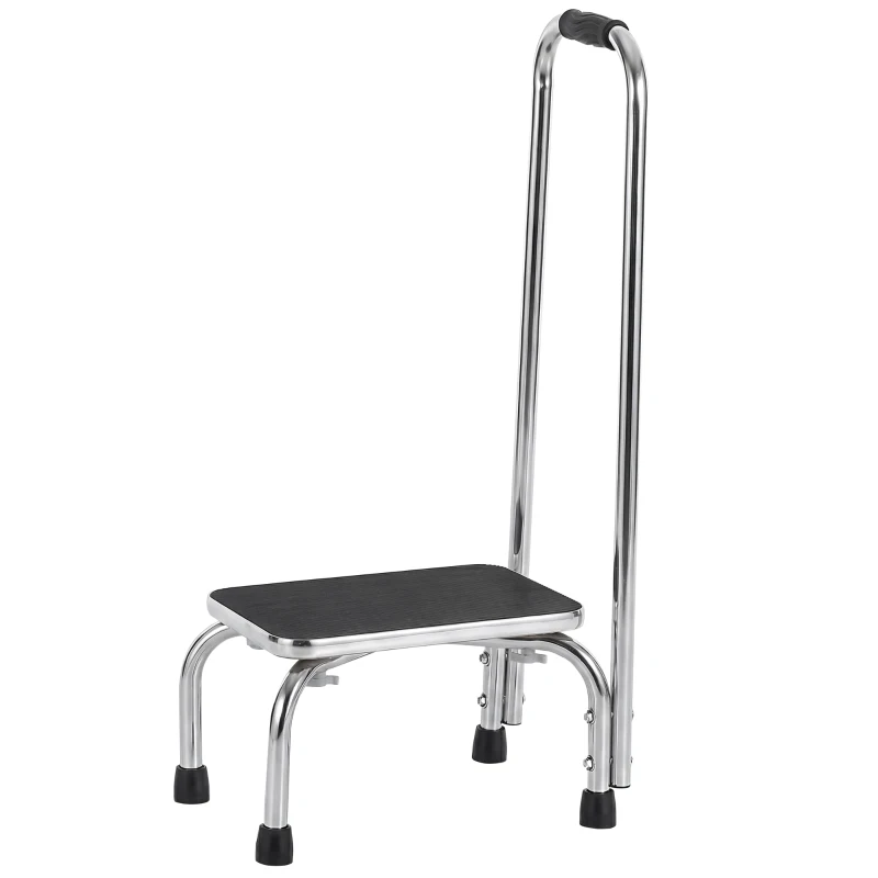HOMCOM Step Stool with Handle for Adults and Seniors, Heavy Duty Metal Foot Step Stool for Elderly, Portable Stool with Anti-slip Design