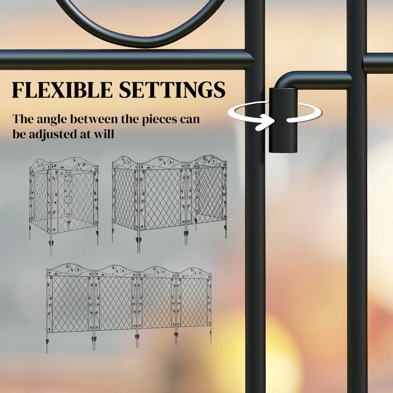 Outsunny Garden Fence, 4 Pack Steel Fence Panels, 11.5' L x 43" H, Rust-Resistant Decorative Border Flower Edging for Yard, Landscape, Patio, Outdoor Decor, Wavey Vines