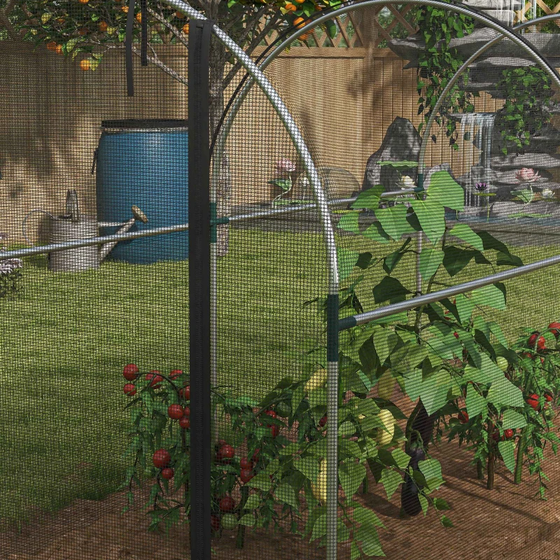 Outsunny 9.8' x 3.9' Crop Cage with Zipper Roll-Up Door, Mesh Plant Protection Tent from Animals with Galvanised Steel Frame