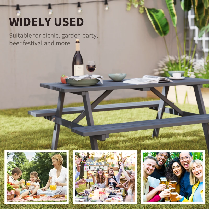 Outsunny Wood Picnic Table, Camping Table and Bench Set with Umbrella Hole for Outdoor, Garden, Patio, Backyard, Grey