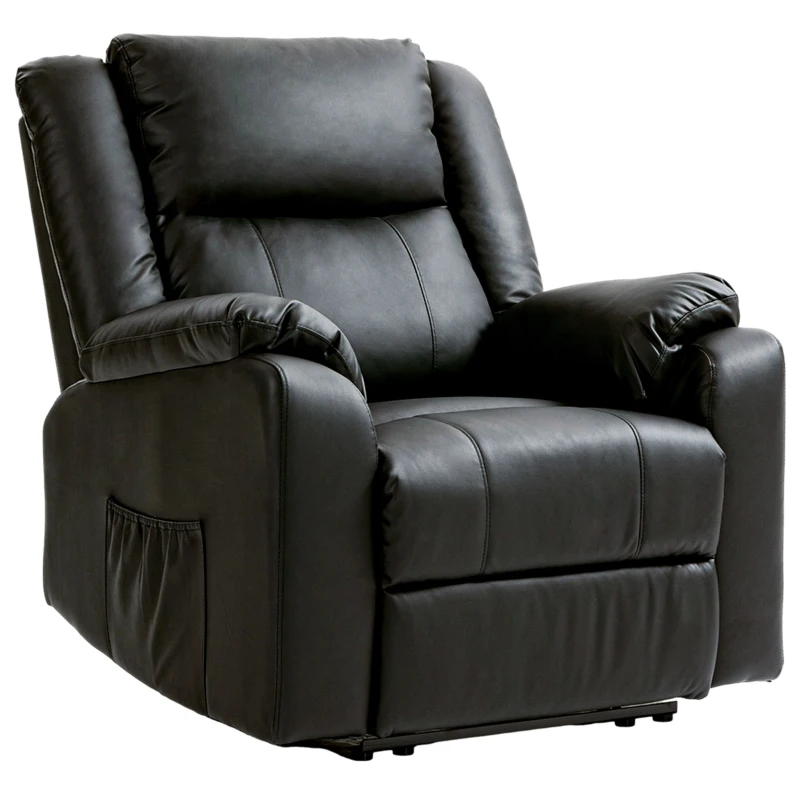 HOMCOM PU Leather Reclining Chair, Recliner Chair for Living Room with Footrest and 2 Side Pockets, Black