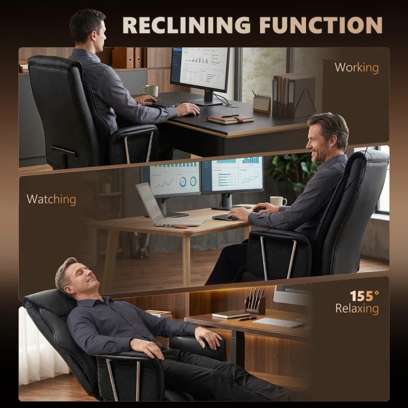 HOMCOM Massage Office Chair with 6 Points Vibration, Executive Desk Chair with High Back, PU Leather, Footrest, Black