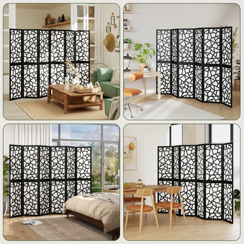 HOMCOM 6 Panel Room Divider, 5.6 FT Lightweight Folding Privacy Screen with Geometric Pattern for Living Room, Bedroom, Black
