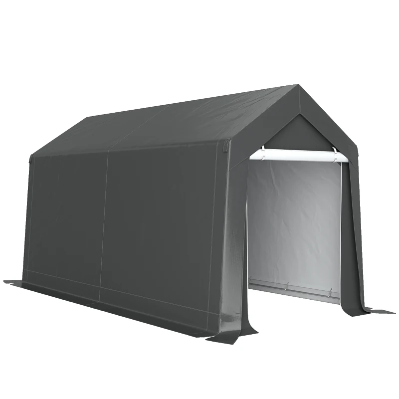 Outsunny 7' x 12' Outdoor Storage Shed Portable Garage with Roll-up Door for Motorcycle, Bike, Garden Tools, Dark Grey