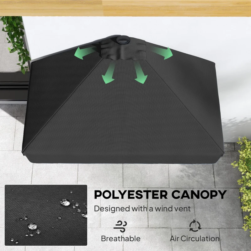 Outsunny 7.5ft Half Umbrella Semi Round Patio Parasol with Crank Handle, Top Vent for Garden, Balcony- NO BASE INCLUDED, Black