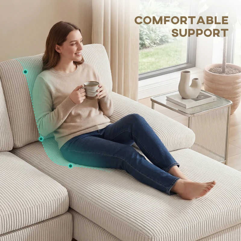 HOMCOM Sectional Sofa, U Shaped Couch with Double Chaise, Pillow-top Armrests and Spring Cushions, 2200lb Capacity, Beige