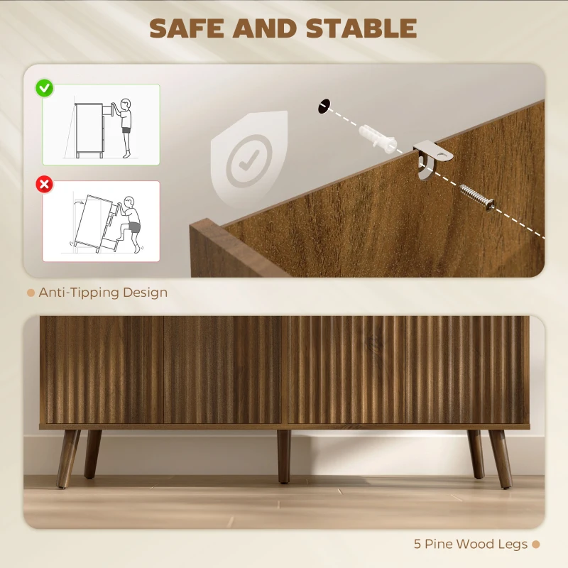 HOMCOM Buffet Cabinet with Storage, Modern Fluted Sideboard with Adjustable Shelves for Dining Room Living Room, Dark Brown
