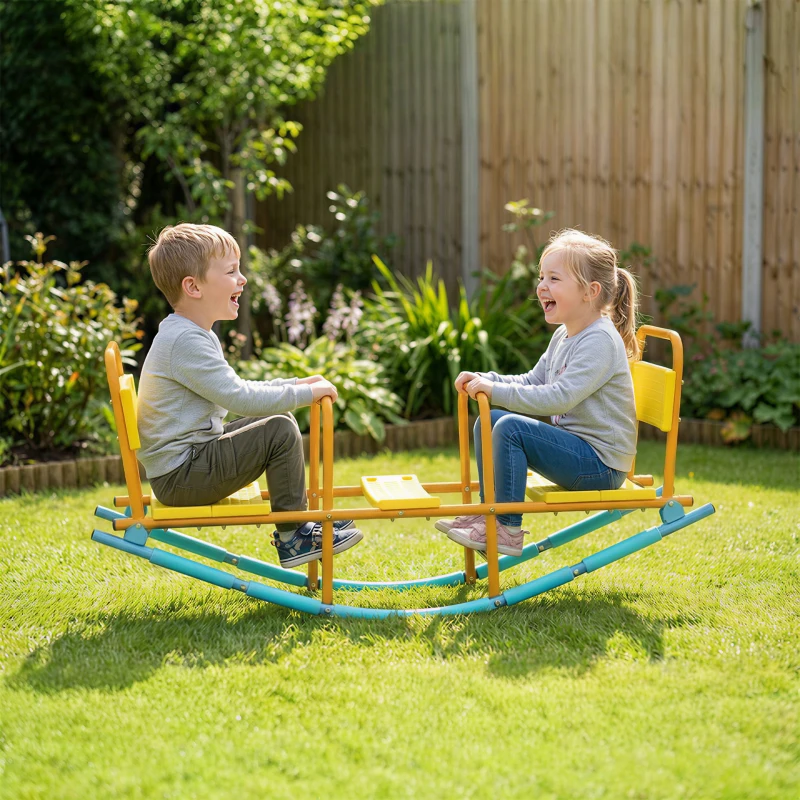 Qaba Teeter Totter Seesaw for Kids, 2 in 1 Metal Rocking Seesaw for Toddlers Age 3-8, Playground Equipment for Backyard
