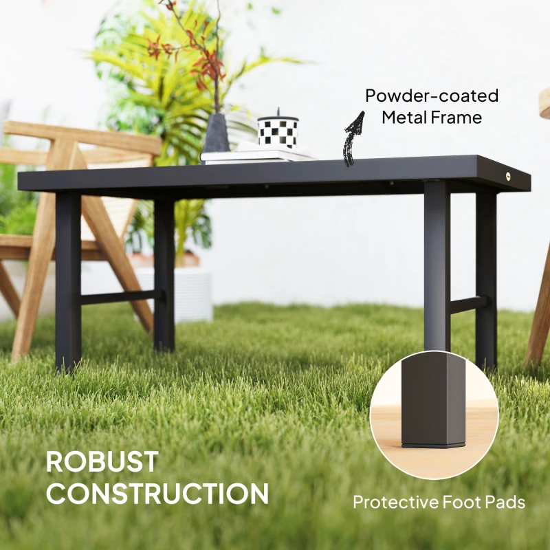 Outsunny Outdoor Side Table with SPC Woodgrain Tabletop, Metal Patio Coffee Table for Outside Garden, Brown