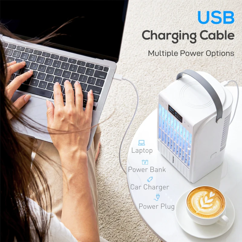 HOMCOM Portable Air Conditioner, 4-in-1 Mini Air Cooler with 4 Wind Speed, 2 Mist Mode, RGB 7 LED Light