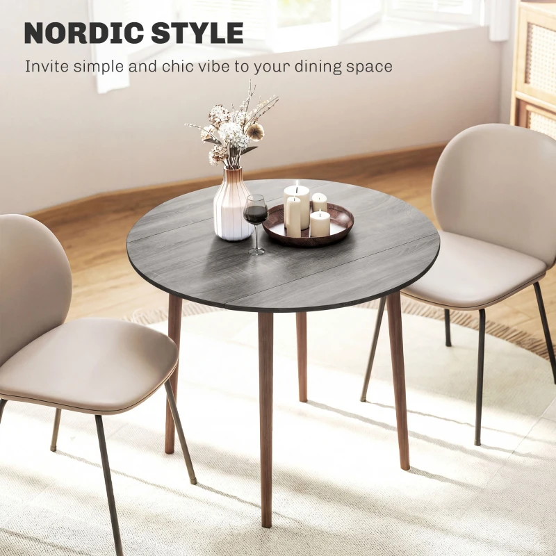 HOMCOM 35" Folding Dining Table, Collapsible Drop Leaf Table with Round Tabletop, Wood Legs, Distressed Light Grey