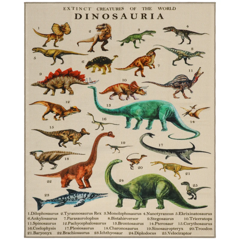 Qaba Large Play Mat 79" x 59", Crawling Mat for Toddlers, Living Room and Bedroom with Dinosaur Pattern, Khaki