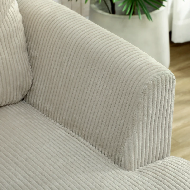 HOMCOM 3 Seater Sofa, 74" Modern Corduroy Upholstered Couch with Thick Spring Cushions, Solid Wood Legs, Armrests, Beige