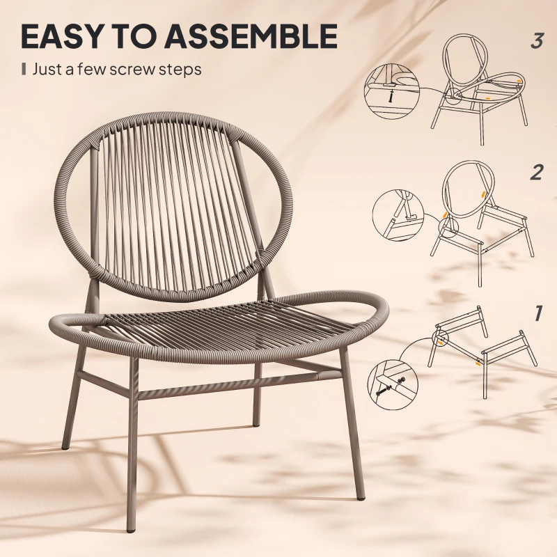 Outsunny Rattan Bistro Set, 3 Pieces Wicker Patio Furniture Set, Acapulco Chairs and Steel Table for Porch, Balcony, Light Grey