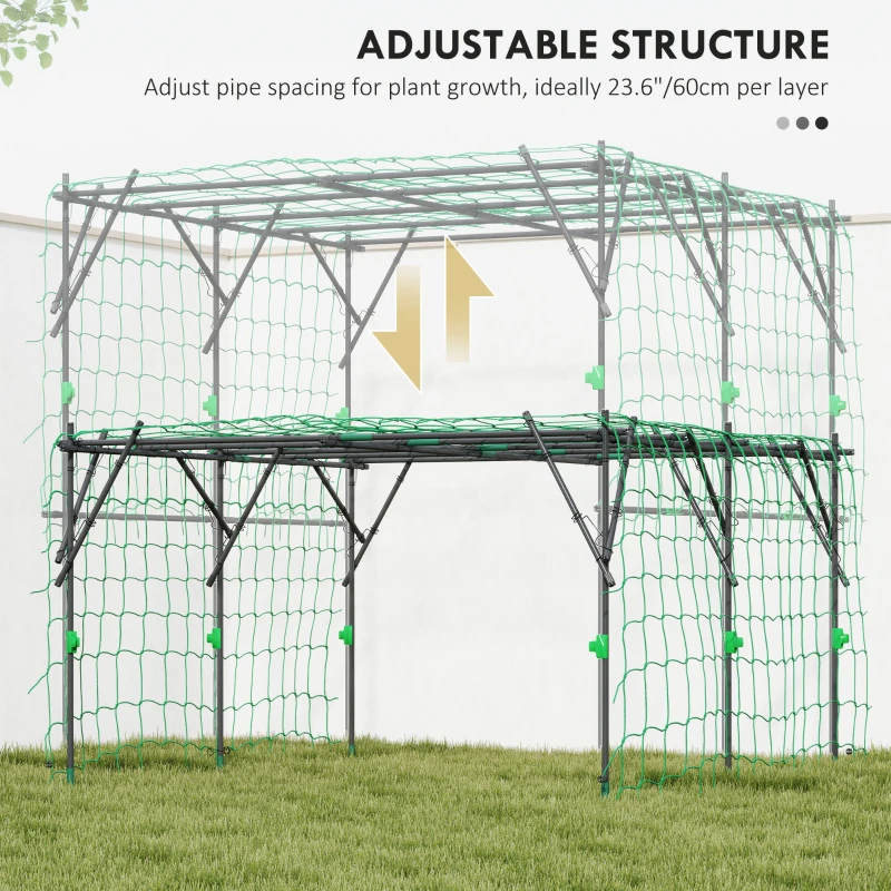 Outsunny Garden Arch Cucumber Trellis for Climbing Plants, 7.3 FT Tall Metal Plant Trellis Support with Climbing Net, Black