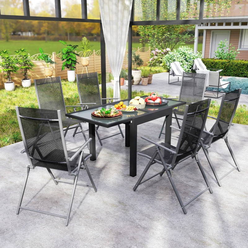 Outsunny Extendable Patio Dining Table, Tempered Glass Aluminum Outdoor Table for Garden Lawn Backyard, Clear