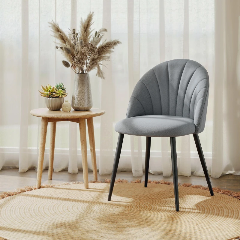 HOMCOM Modern Dining Chairs Set of 4, Upholstered Dining Room Chairs with Metal Legs, Shell Backrest, Padded Seat, Grey