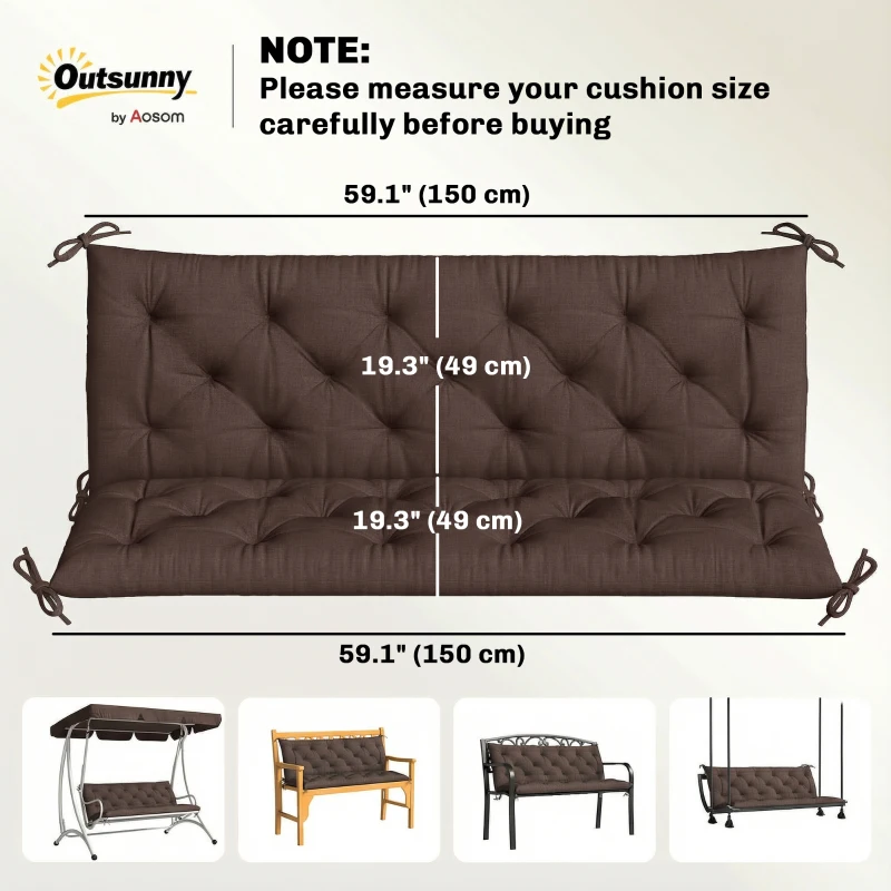 Outsunny 3-Seater Outdoor Bench Swing Chair Replacement Cushions for Patio Garden, Coffee