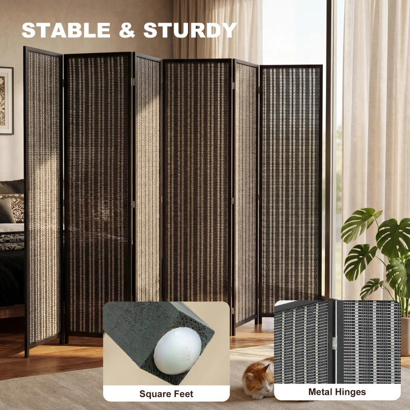 HOMCOM Folding Privacy Screen, 6 Panel Room Divider, Freestanding Partition with Handwoven Bamboo and Pine Wood Frame, Black