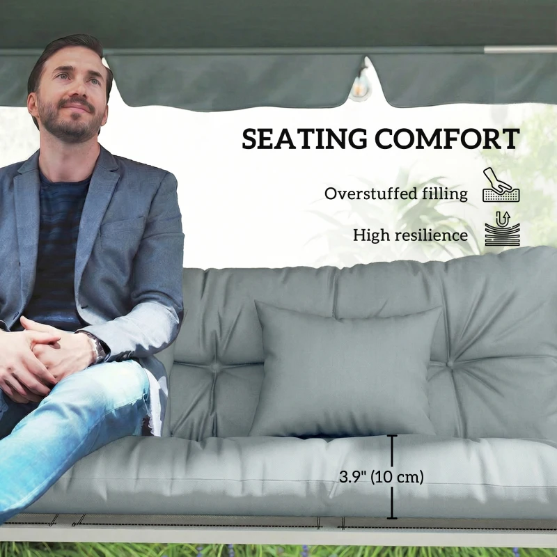 Outsunny 4-Piece Back and Seat Cushion Pillows Replacement and Pillows, Patio Chair Cushions Set with Ties, Light Grey