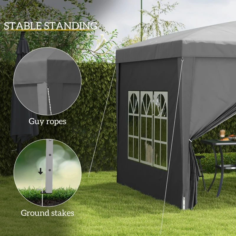 Outsunny 10'x10' Outdoor Pop Up Party Tent Wedding Gazebo Canopy with Carrying Bag (Dark Grey)