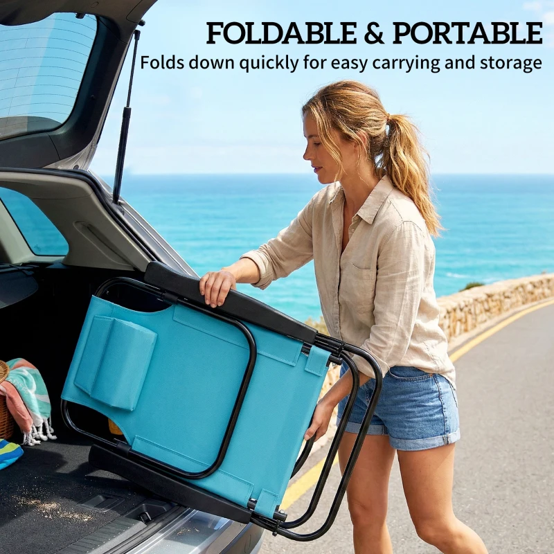 Outsunny Set of 2 Beach Chair 5-Position Adjustable Folding Camping Chair with Headrest Armrests Light Blue