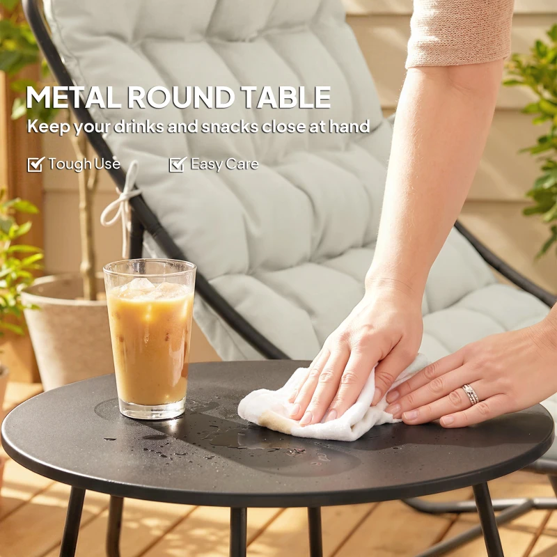 Outsunny 3 Piece Outdoor Bistro Set, Round Patio Table and Chairs Set for 2 with Breathable Mesh Seat and Cushions, Light Grey