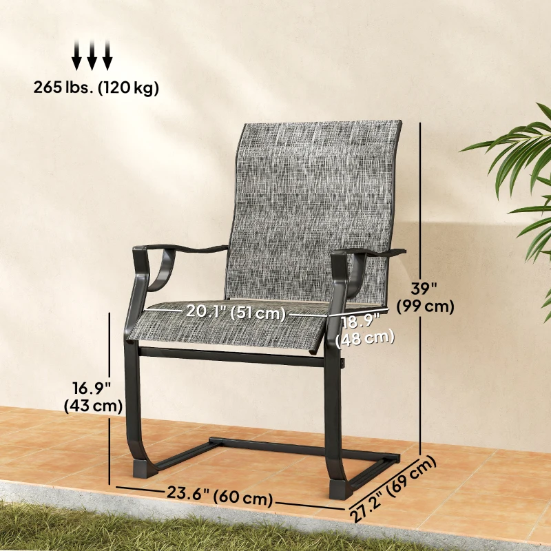 Outsunny C Spring Motion Patio Chairs Set of 2 with Curved High Backrest, Armrest, All Weather Breathable Fabric, Metal Frame