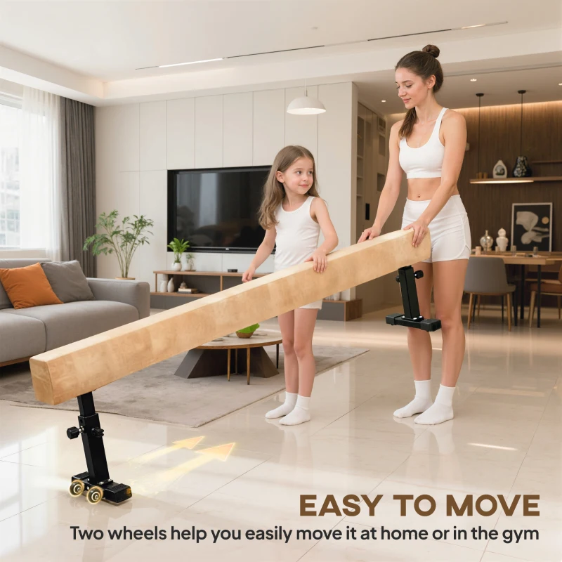 Soozier 7.5ft Adjustable Balance Beam, Gymnastics Beam with Wheels, Gymnastics Equipment for 6+ Years Old Training, Practice, and Professional Home Training, Brown