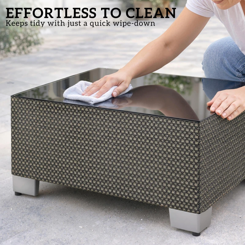 Outsunny 21.7" Square Patio Table, Small Outdoor Patio Coffee Side End Table with Tempered Glass Top, Black