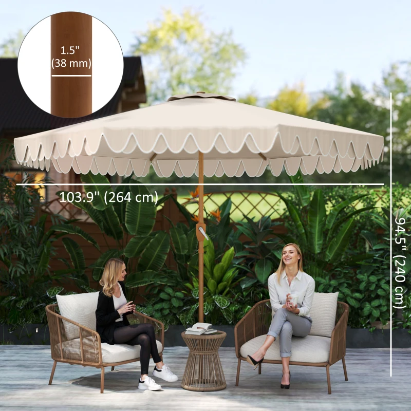 Outsunny 9 ft Patio Umbrella with Push Button Tilt and Crank, Double-ruffled Outdoor Market Table Umbrella Parasoll, Cream White