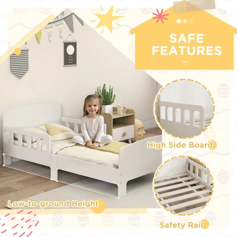 Qaba Toddler Bed Frame with Safety Side Rails for Girls and Boys, Bedroom Furniture, White