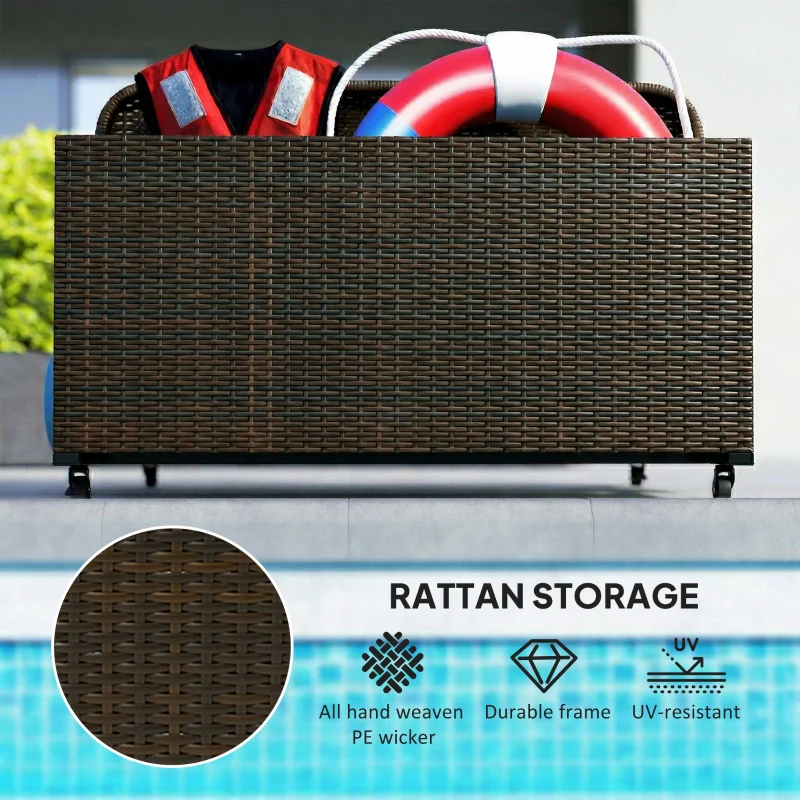 Outsunny PE Rattan Pool Float Storage Organizer with Wheels, Mixed Brown