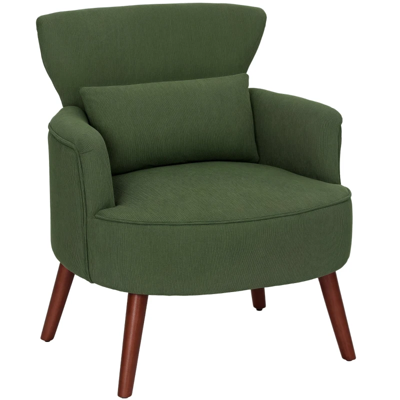 HOMCOM Modern Accent Chair, Upholstered Armchair with Solid Wood Legs and Lumbar Pillow for Living Room, Green