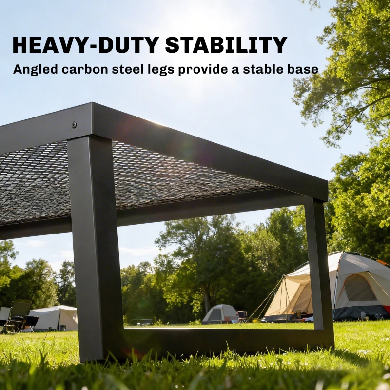 Outsunny Folding Campfire Grill, 36" x 18" Heavy Duty Carbon Steel Grill Grate with Folding Legs, Black