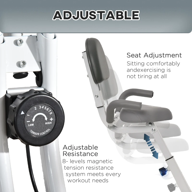 Soozier Folding Exercise Bike, Indoor Stationary Bike with 8-Level Magnetic Resistance and LCD Monitor, for Cardio Workout, Grey