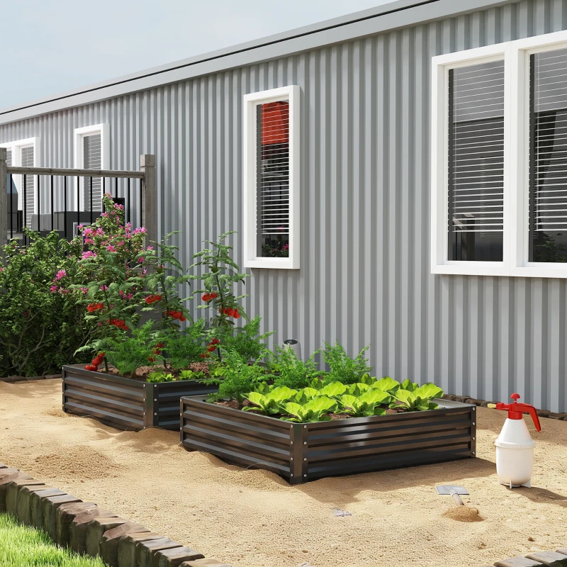 Outsunny Raised Garden Bed Galvanized Steel Planter Box for Vegetables, Flowers, Herbs, Black