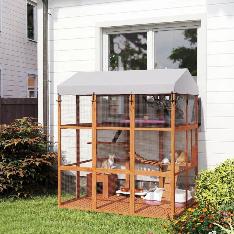 PawHut 81"H Catio Outdoor with Floor to Prevent Escaping & Easy Cleaning, for 2-4 Cats Kittens, Orange