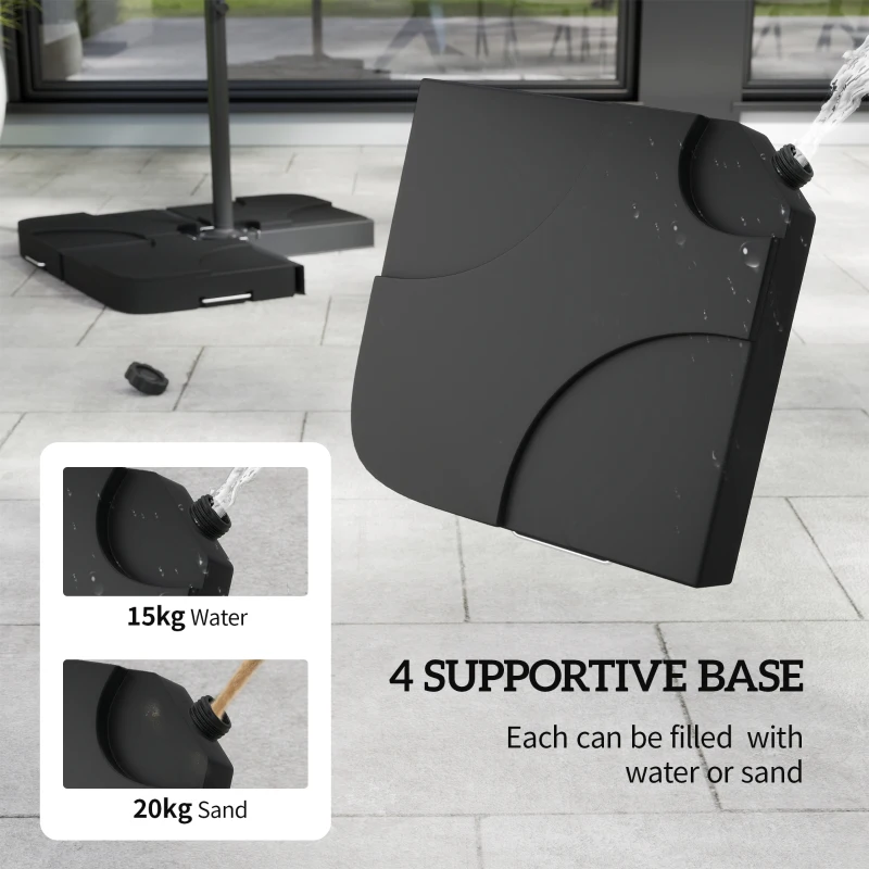 Outsunny 9.6ft Offset Patio Umbrella Garden Hanging Parasol Banana Cantilever Umbrella with Base, Crank, Coffee