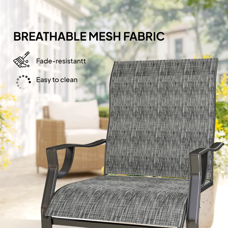 Outsunny C Spring Motion Patio Chairs Set of 2 with Curved High Backrest, Armrest, All Weather Breathable Fabric, Metal Frame
