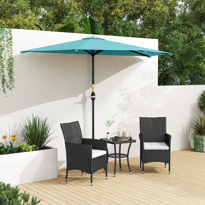 Outsunny 9.8ft Half Umbrella Semi Round Patio Parasol with Crank Handle, Top Vent for Garden, Balcony- NO BASE INCLUDED, Light Blue