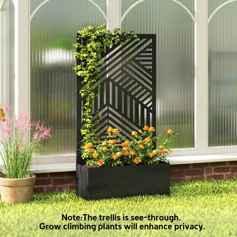 Outsunny Metal Planter Box with Trellis, 44.5" Raised Garden Bed with Trellis Privacy Screen for Climbing Plants
