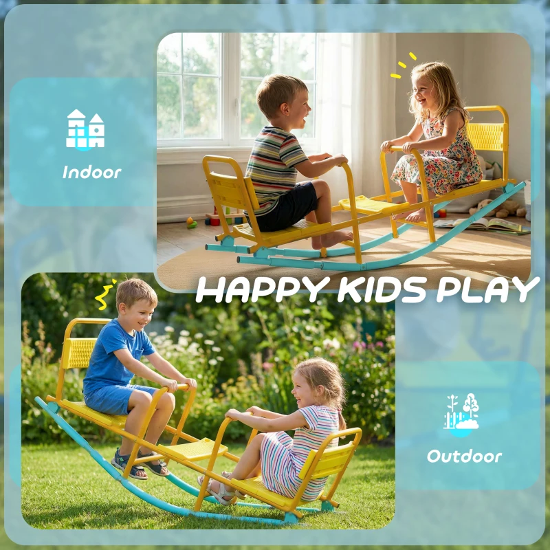 Qaba Teeter Totter Seesaw for Kids, 2 in 1 Metal Rocking Seesaw for Toddlers Age 3-8, Playground Equipment for Backyard