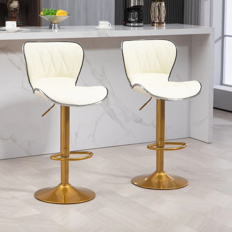 HOMCOM Counter Height Bar Stools Set of 2, Adjustable Height Bar Chairs with Swivel Seat, PU Leather Upholstery