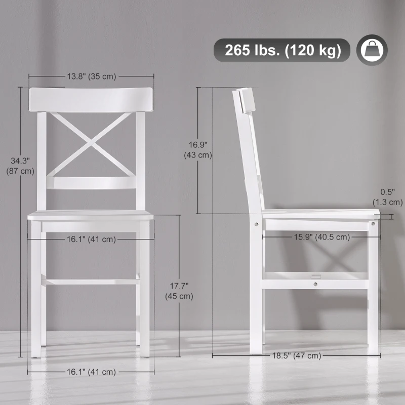 HOMCOM Wooden Dining Chairs Set of 4, Kitchen Chairs with Cross Back, Solid Structure for Living Room and Dining Room, White